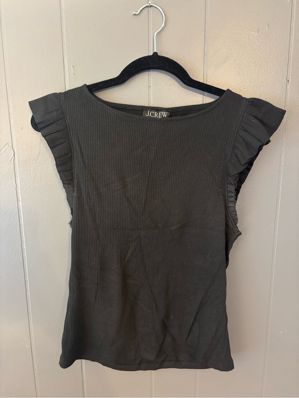 J. Crew Black Ribbed Flutter Sleeve Tank